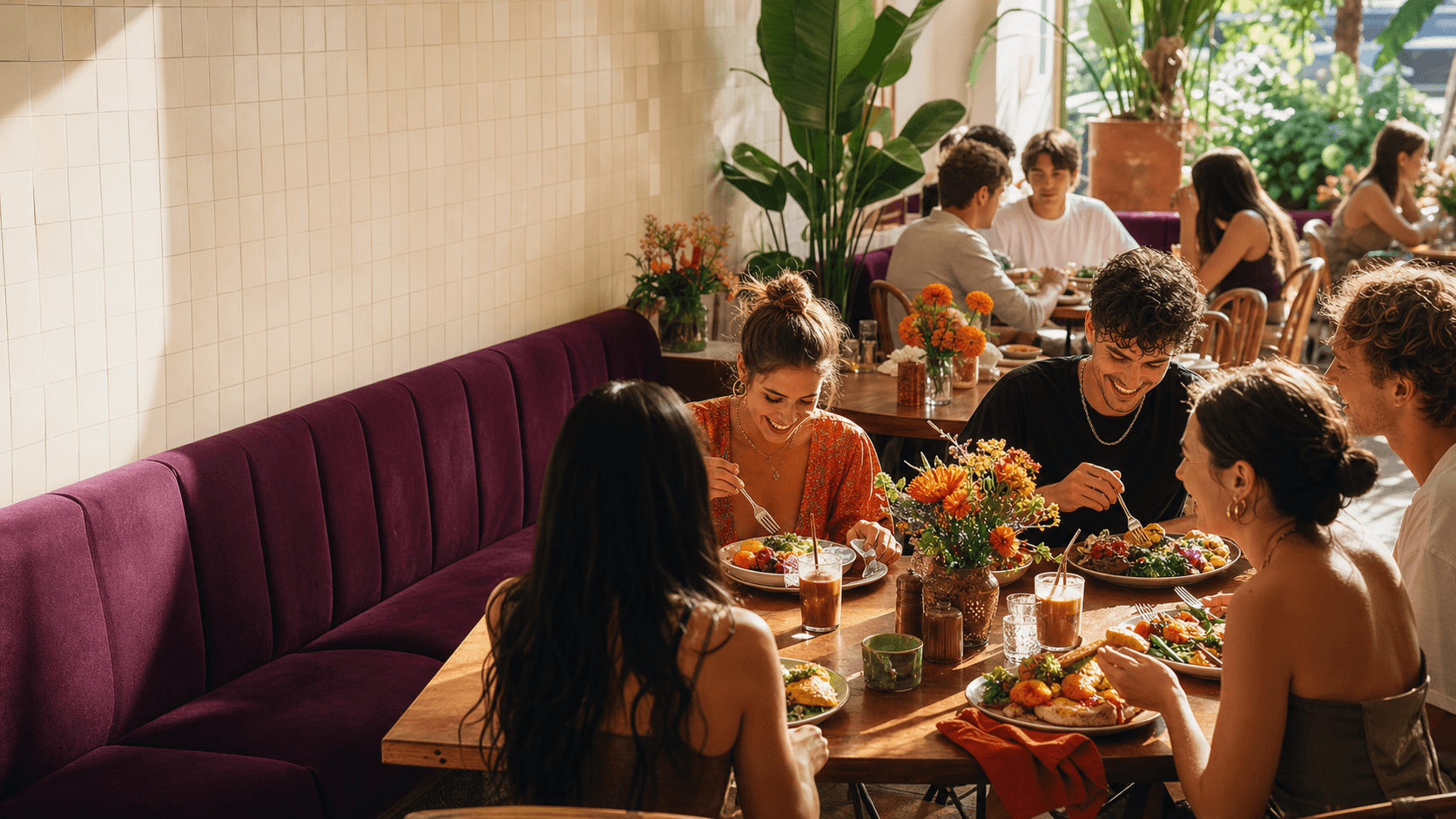Friends sharing brunch at Marigold Social Café